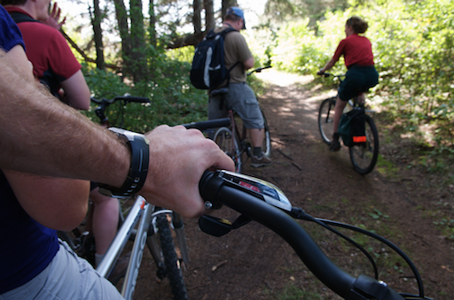 Départ à la découverte du lac Clear au guidon d'un vélo de montagne.